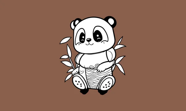 Mignon Panda Kawaii Ligne Art Design — Image vectorielle