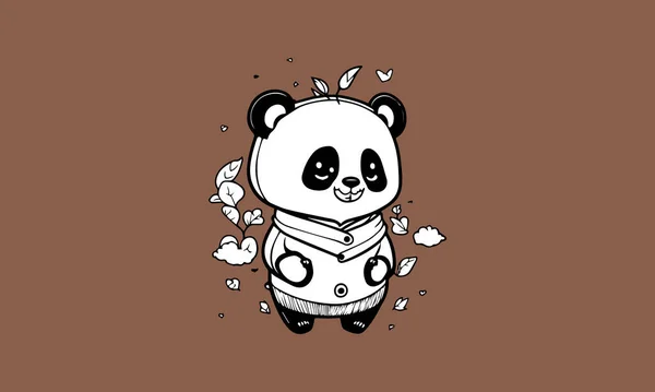 Cute Panda Kawaii Line Art Design — Stock Vector