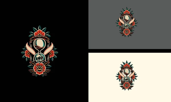 Dessin Mascotte Fleurs Rouges Crâne Tête Vectoriel Illustration — Image vectorielle
