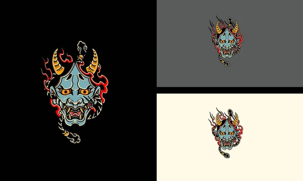 Tête Diable Avec Des Flammes Vecteur Mascotte Design Plat — Image vectorielle