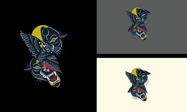 Cabeza Pantera Negra Con Alas Vector Diseño Plano — Archivo Imágenes Vectoriales