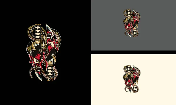 Cabeza Diablo Con Cuchillo Vector Diseño Plano — Archivo Imágenes Vectoriales