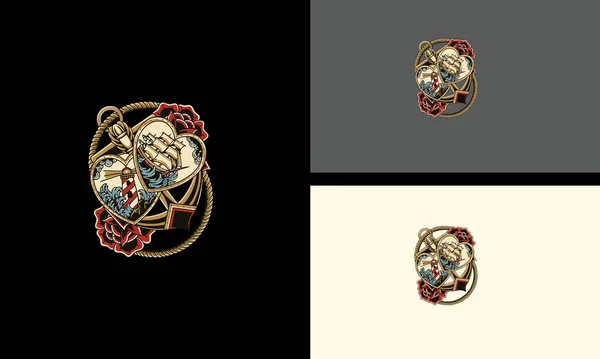 Ancre Fleurs Rouges Vecteur Plat Design — Image vectorielle