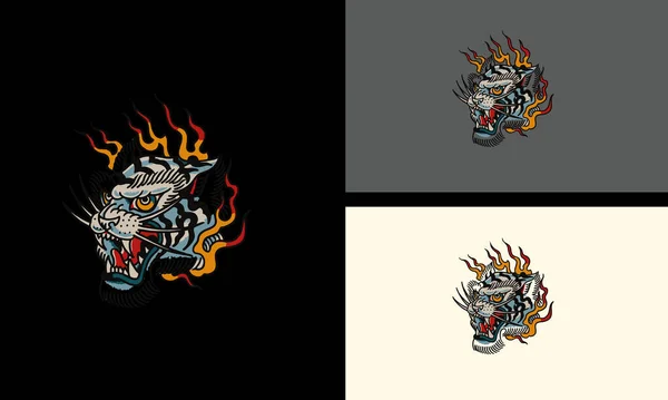 Head Tiger Flames Vector Mascot Design — Stock Vector