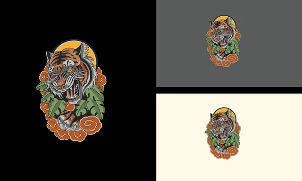 Tête Tigre Avec Des Fleurs Vecteur Mascotte Design — Image vectorielle