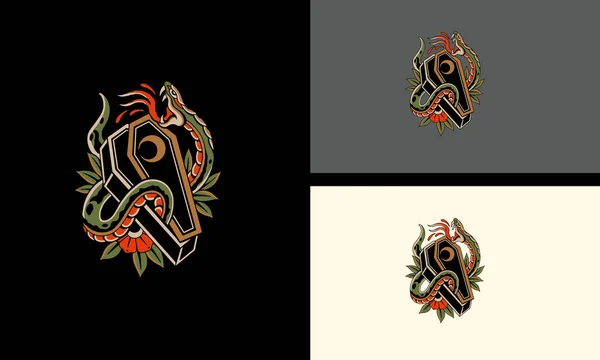 蛇形和叶面向量吉祥物的设计 — 图库矢量图片