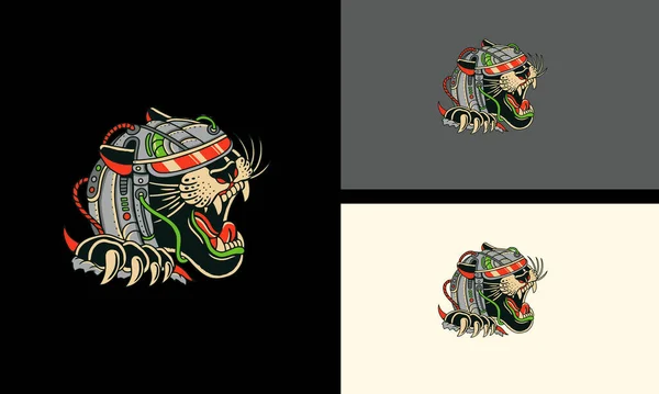 Голова Тигра Красные Цветы Векторный Талисман Плоский Дизайн — стоковый вектор