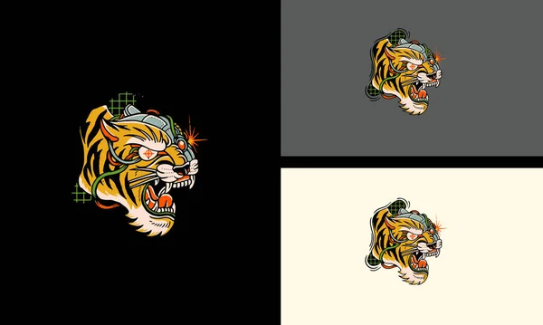 Cabeza Tigre Enojado Vector Mascota Diseño — Archivo Imágenes Vectoriales