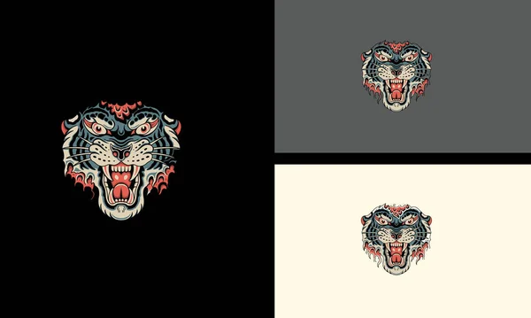 Head Tiger Flames Vector Illustration Mascot Design — 图库矢量图片