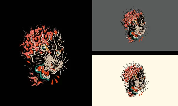 Head Tiger Flames Vector Illustration Mascot Design — ストックベクタ
