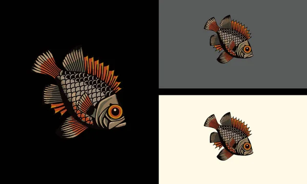 魚イラストベクトルマスコットデザイン — ストックベクタ
