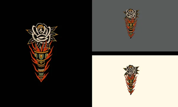 Fleurs Flammes Vecteur Tatouage Design — Image vectorielle