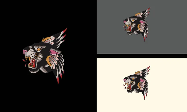 Kopf Panther Und Flügel Vektor Maskottchen Design — Stockvektor