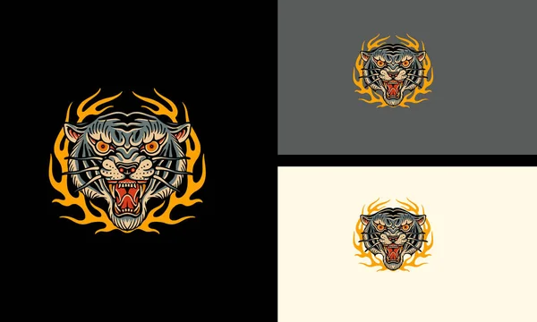 Cabeza Tigre Llamas Tribal Vector Mascota Diseño — Vector de stock