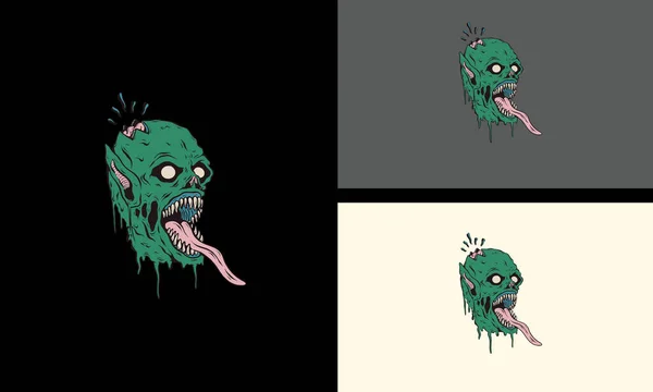 Testa Zombie Vettore Illustrazione Disegno Della Mascotte — Vettoriale Stock