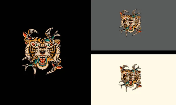 Conception Mascotte Tigre Tête Vecteur Oiseaux — Image vectorielle