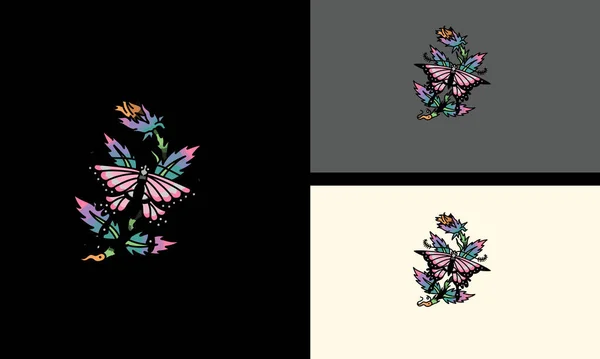 蝶と花のベクトルマスコットのデザイン — ストックベクタ