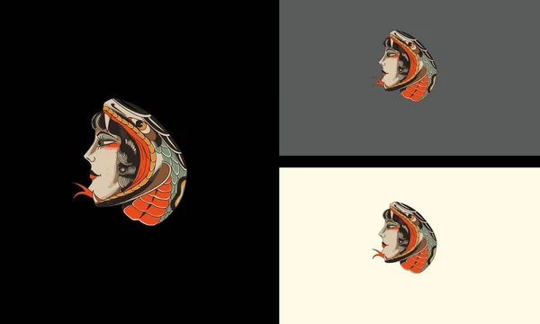 Голова Змея Лицо Женщины Векторный Талисман Дизайн — стоковый вектор