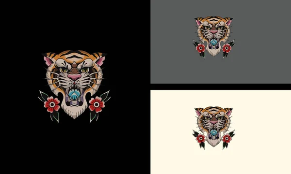 Дизайн Векторного Талисмана Головы Тигра Цветов — стоковый вектор