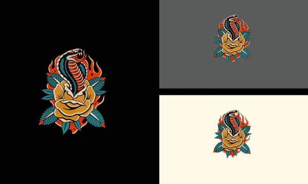 Tête Roi Cobra Fleurs Vecteur Mascotte Design — Image vectorielle