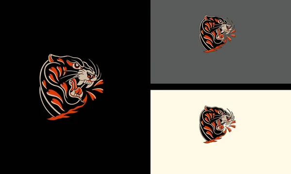 Kepala Harimau Dan Api Desain Vektor Maskot - Stok Vektor