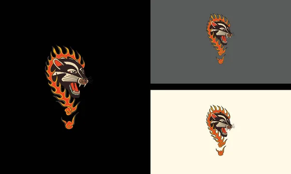 头头猎豹和火焰矢量吉祥物设计 — 图库矢量图片