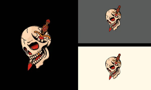 Tête Crâne Couteau Vecteur Mascotte Design — Image vectorielle