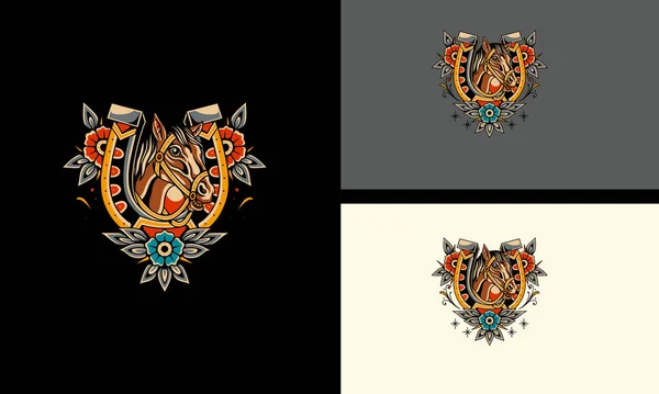 Tête Cheval Avec Des Fleurs Vecteur Mascotte Design — Image vectorielle