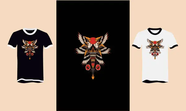 Ιπτάμενος Αετός Και Φτερά Σχέδιο Τέχνης Shirt — Διανυσματικό Αρχείο