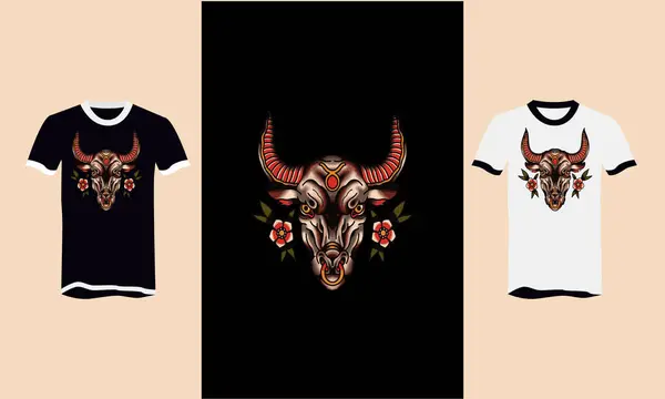 Cabeça Touro Flores Shirt Arte Design —  Vetores de Stock