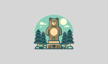 bear on forest vector flat design clipart