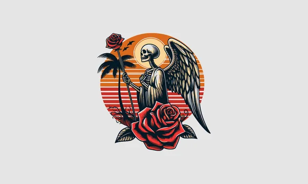 Angel Death Rose Vector Tattoo Design — Stock Vector
