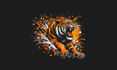 tiger angry with splash background vector artwork design clipart