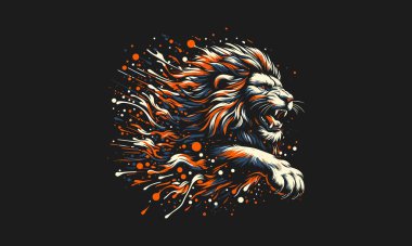 lion angry and splash background vector flat design clipart