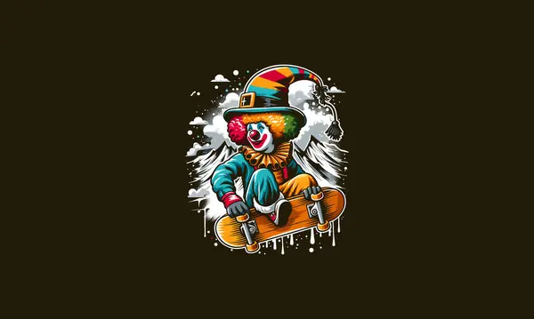 Clown Playing Skateboard Mountain Vector Artwork Design — Stock Vector