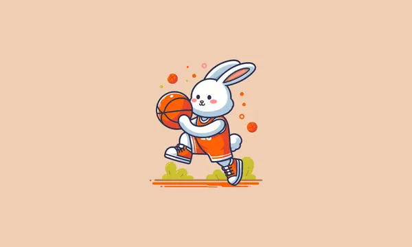 Kaninchen Spielen Basketballvektor Illustration Flaches Design lizenzfreie Stockillustrationen