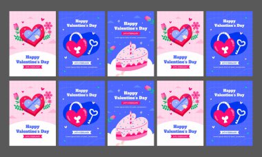 Sevgililer günün kutlu olsun sosyal medya şablonu hikaye seti tasarımı