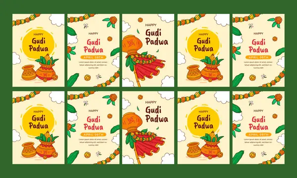 Happy Gudi Padwa Vector Illustration Flat Design Set Royalty Free Stock Illustrations