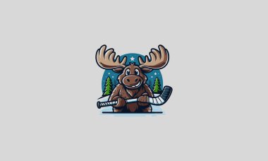 moose playing hockey vector illustration flat design clipart