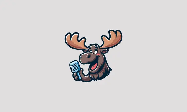 Moose Singing Smile Vector Illustration Mascot Design Stok Ilustrasi Bebas Royalti