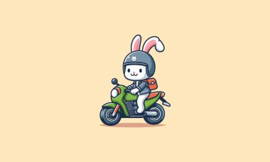 rabbit riding motorcycle vector illustration flat design clipart