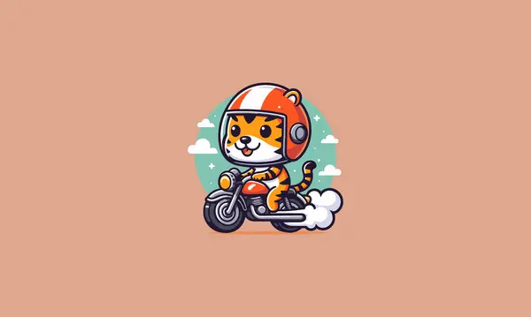 stock vector tiger cute wearing helmet riding motorcycle vector flat design