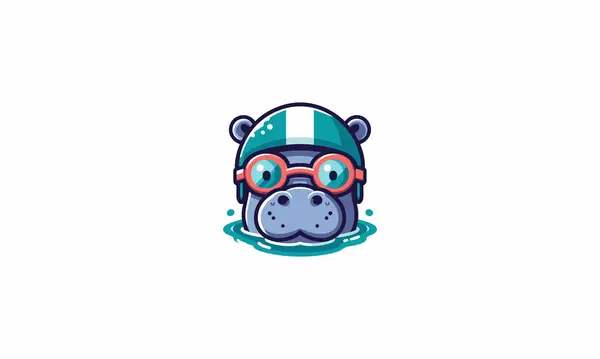 stock vector face hippo wearing swimming googles vector mascot design