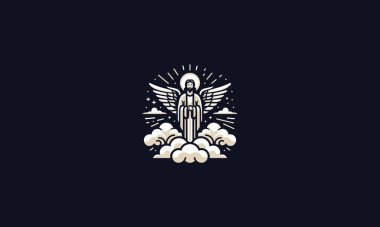 jesus with wings on cloud vector mascot design clipart