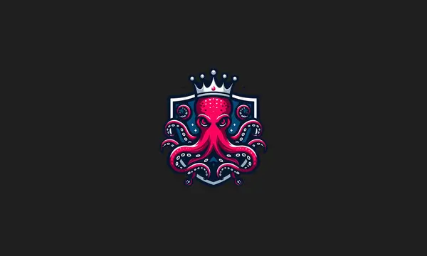 Octopus Wearing Crown Shield Vector Logo Design Stock Illustration