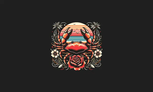Desain Seni Vektor Bunga Kepiting Dan Bunga Merah Stok Ilustrasi 
