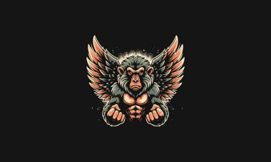 baboon angry with wings vector artwork design clipart