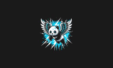 Uçan kanatlı panda ve yıldırım vektör sanat tasarımı