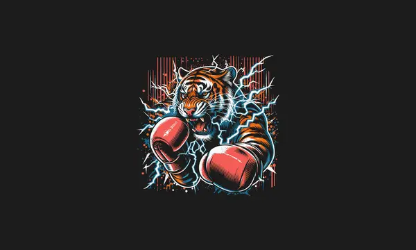 Tiger Angry Roar Wearing Glove Boxing Vector Artwork Design — Stock Vector