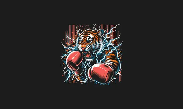 Tiger Angry Roar Wearing Glove Boxing Vector Artwork Design Vector Graphics
